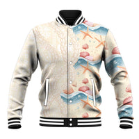 Beige Hawaii Lei Seashells Starfish Baseball Jacket Sandy Sylized LT01 Unisex Beige - Polynesian Pride