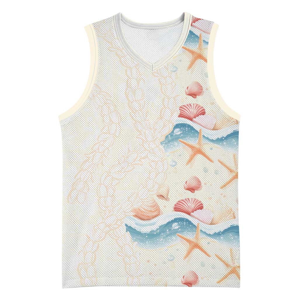 Beige Hawaii Lei Seashells Starfish Basketball Jersey Sandy Sylized LT01 Unisex Beige - Polynesian Pride