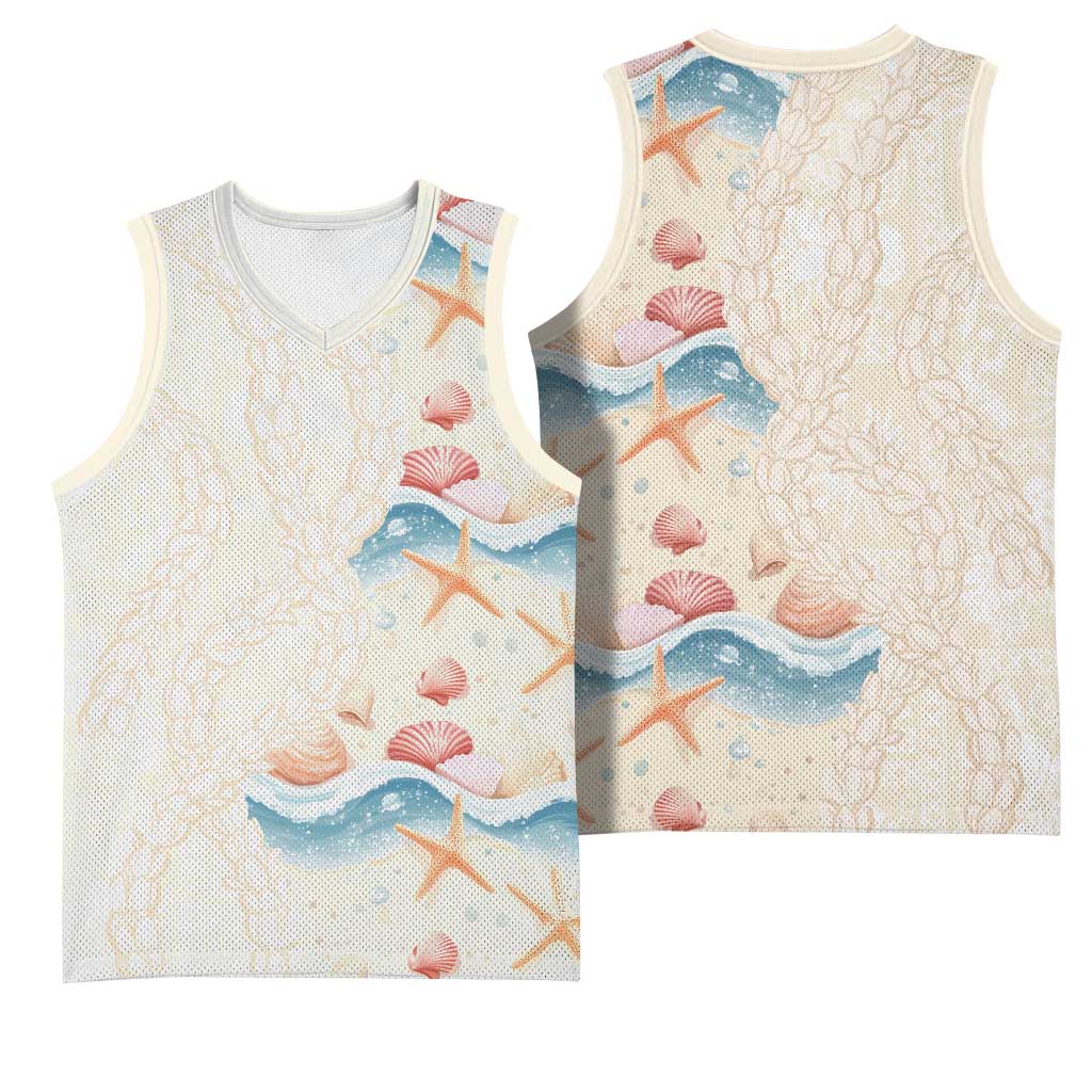 Beige Hawaii Lei Seashells Starfish Basketball Jersey Sandy Sylized LT01 - Polynesian Pride