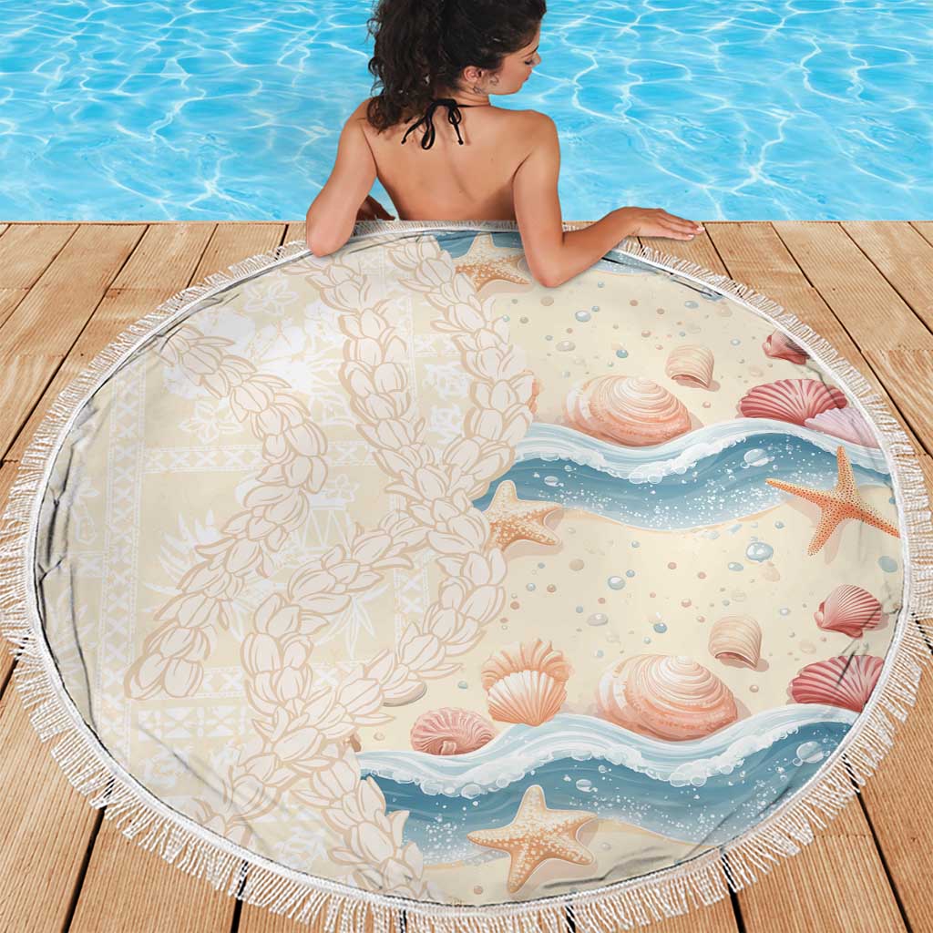 Beige Hawaii Lei Seashells Starfish Beach Blanket Sandy Sylized LT01 - Polynesian Pride