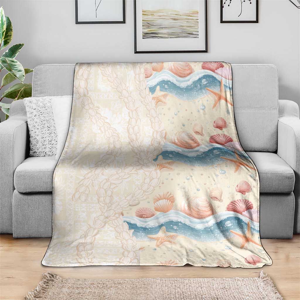 Beige Hawaii Lei Seashells Starfish Blanket Sandy Sylized - Polynesian Pride