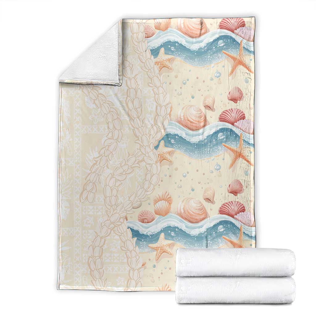 Beige Hawaii Lei Seashells Starfish Blanket Sandy Sylized - Polynesian Pride