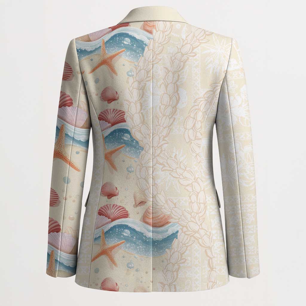 Beige Hawaii Lei Seashells Starfish Blazer Sandy Sylized - Polynesian Pride