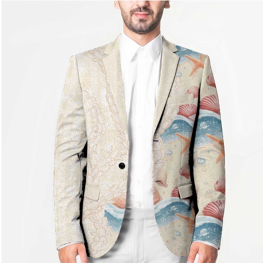 Beige Hawaii Lei Seashells Starfish Blazer Sandy Sylized - Polynesian Pride