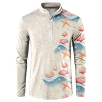 Beige Hawaii Lei Seashells Starfish Button Sweatshirt Sandy Sylized LT01 Beige - Polynesian Pride