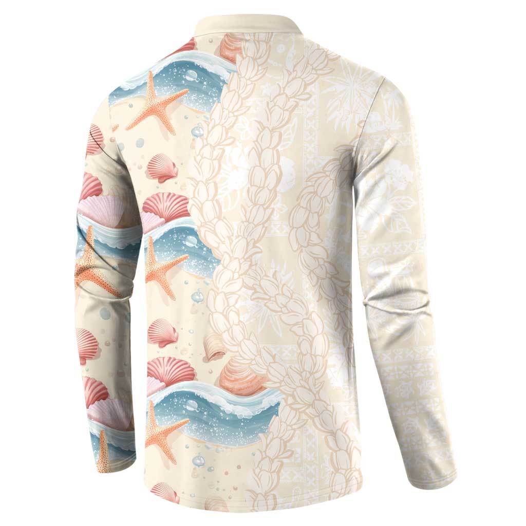 Beige Hawaii Lei Seashells Starfish Button Sweatshirt Sandy Sylized LT01 - Polynesian Pride