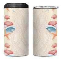 Beige Hawaii Lei Seashells Starfish 4 in 1 Can Cooler Tumbler Sandy Sylized - Polynesian Pride