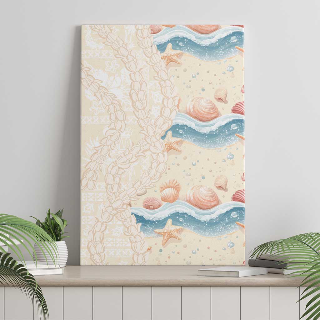 Beige Hawaii Lei Seashells Starfish Canvas Wall Art Sandy Sylized LT01 - Polynesian Pride