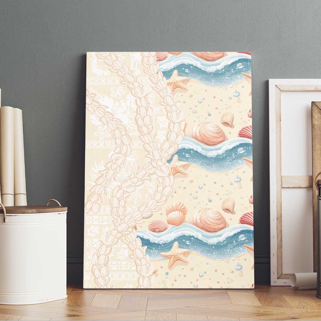 Beige Hawaii Lei Seashells Starfish Canvas Wall Art Sandy Sylized LT01 - Polynesian Pride