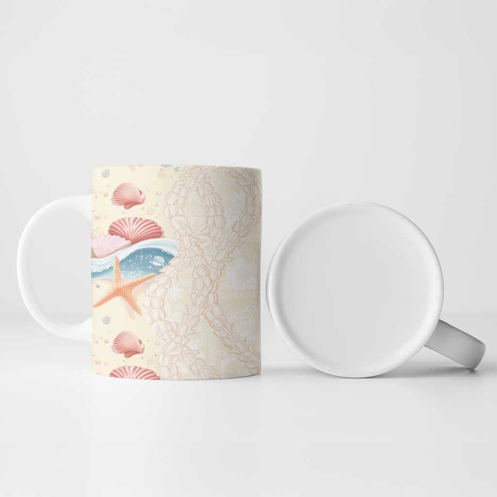 Beige Hawaii Lei Seashells Starfish Ceramic Mug Sandy Sylized LT01 - Polynesian Pride