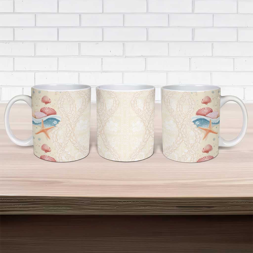 Beige Hawaii Lei Seashells Starfish Ceramic Mug Sandy Sylized LT01 - Polynesian Pride