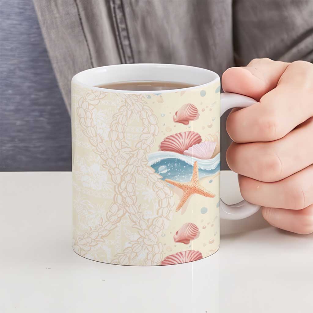 Beige Hawaii Lei Seashells Starfish Ceramic Mug Sandy Sylized LT01 - Polynesian Pride