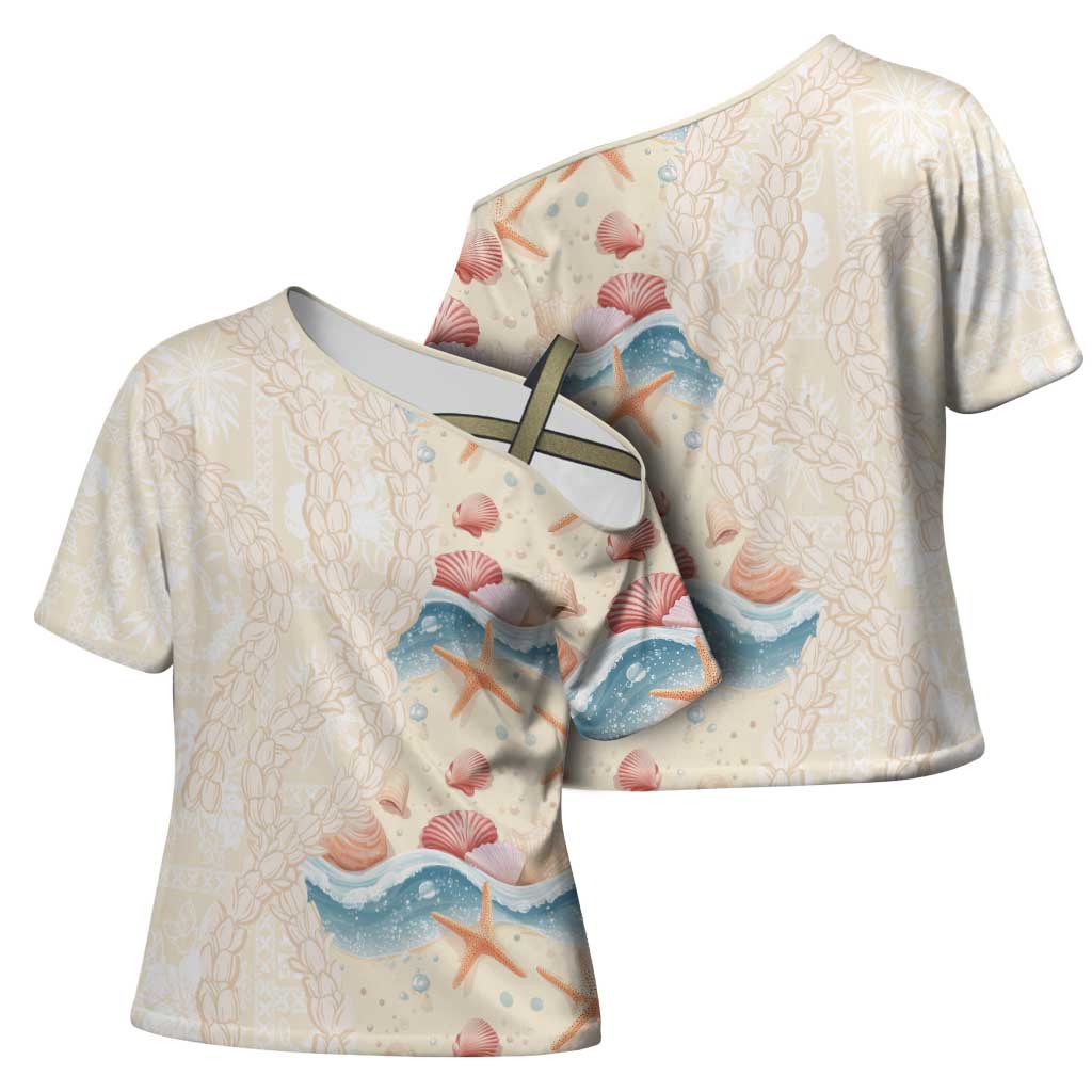 Beige Hawaii Lei Seashells Starfish Cross Shoulder Shirt Sandy Sylized LT01 - Polynesian Pride