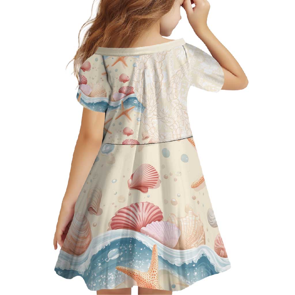 Beige Hawaii Lei Seashells Starfish Family Matching Mermaid Dress and Hawaiian Shirt Sandy Sylized - Polynesian Pride