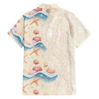 Beige Hawaii Lei Seashells Starfish Family Matching Off The Shoulder Long Sleeve Dress and Hawaiian Shirt Sandy Sylized - Polynesian Pride