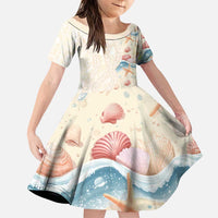 Beige Hawaii Lei Seashells Starfish Family Matching Puletasi and Hawaiian Shirt Sandy Sylized LT01 Daughter's Dress Beige - Polynesian Pride