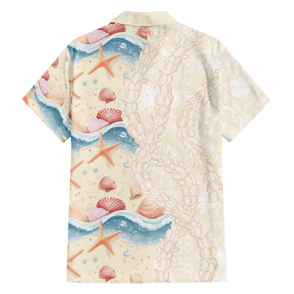 Beige Hawaii Lei Seashells Starfish Family Matching Puletasi and Hawaiian Shirt Sandy Sylized LT01 - Polynesian Pride
