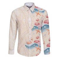 Beige Hawaii Lei Seashells Starfish Family Matching Puletasi and Hawaiian Shirt Sandy Sylized LT01 Dad's Shirt - Long Sleeve Beige - Polynesian Pride