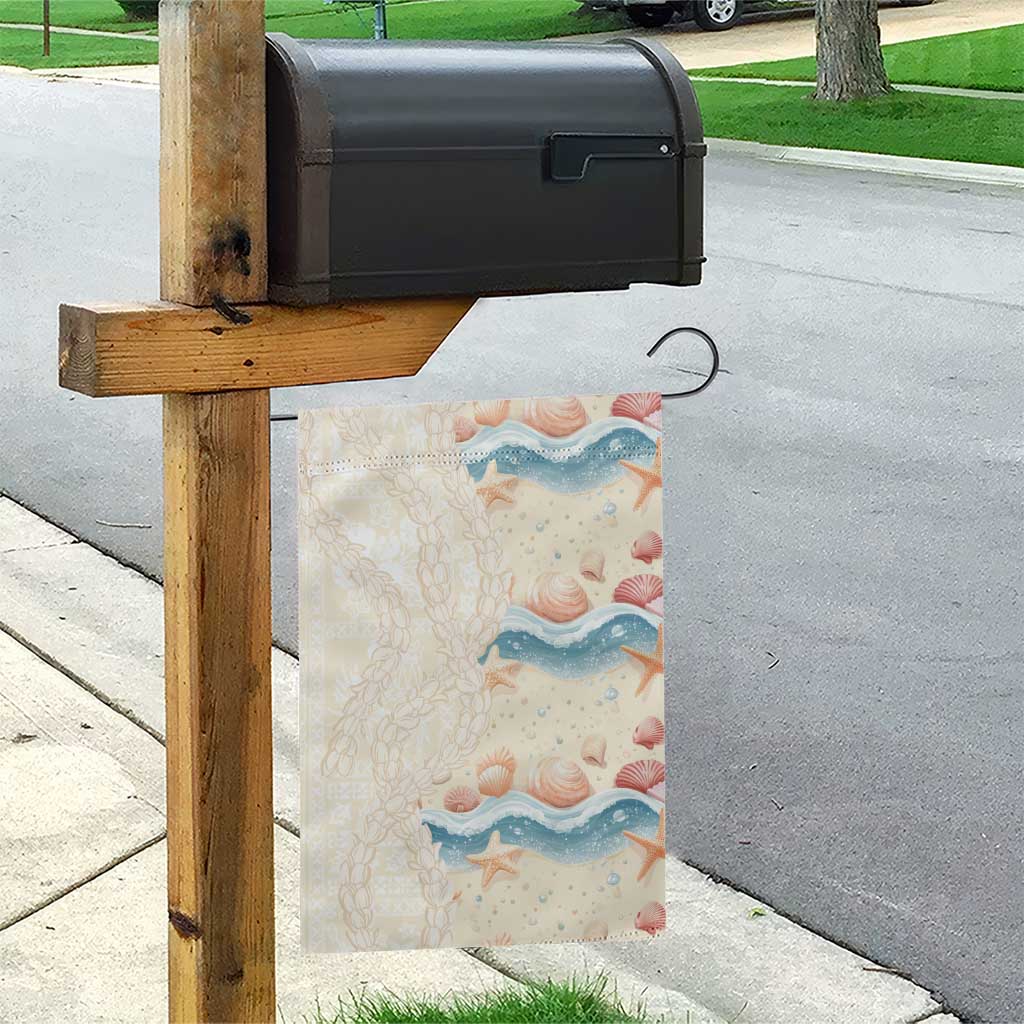 Beige Hawaii Lei Seashells Starfish Garden Flag Sandy Sylized - Polynesian Pride