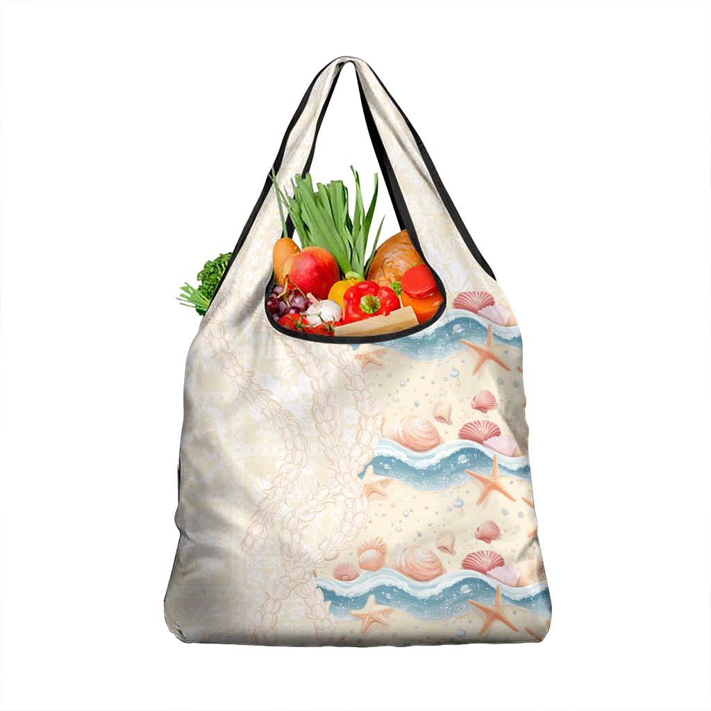 Beige Hawaii Lei Seashells Starfish Grocery Bag Sandy Sylized LT01 1-pack One Size Beige - Polynesian Pride