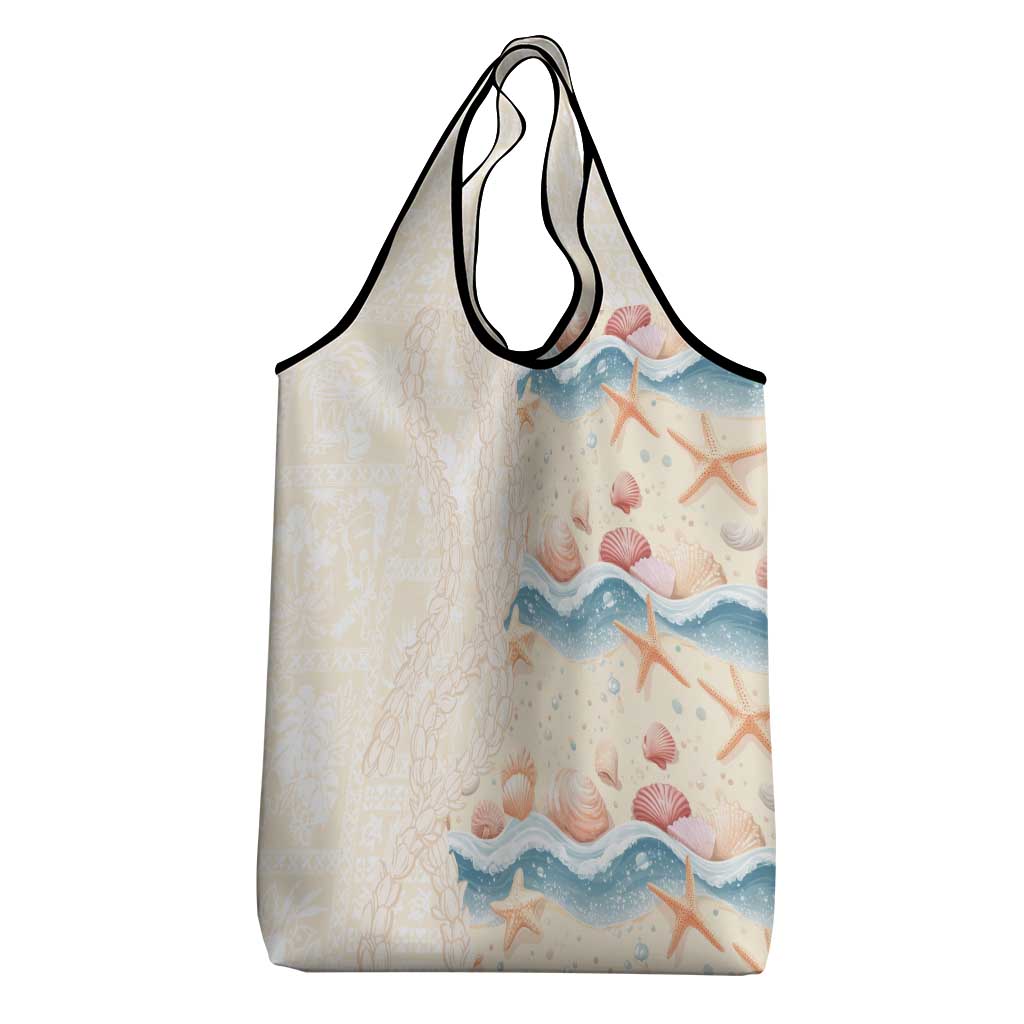 Beige Hawaii Lei Seashells Starfish Grocery Bag Sandy Sylized LT01 - Polynesian Pride