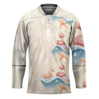 Beige Hawaii Lei Seashells Starfish Hockey Jersey Sandy Sylized LT01 Unisex Beige - Polynesian Pride