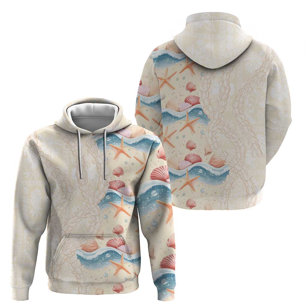 Beige Hawaii Lei Seashells Starfish Hoodie Sandy Sylized - Polynesian Pride