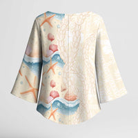 Beige Hawaii Lei Seashells Starfish Kimono Sleeve Blouse Sandy Sylized LT01 - Polynesian Pride