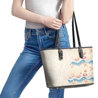 Beige Hawaii Lei Seashells Starfish Leather Tote Bag Sandy Sylized - Polynesian Pride
