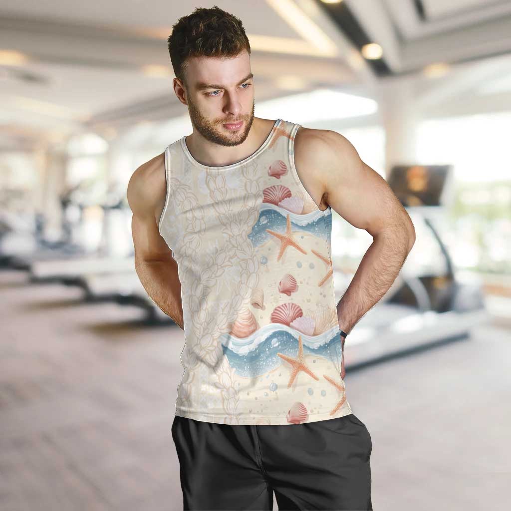 Beige Hawaii Lei Seashells Starfish Men Tank Top Sandy Sylized LT01 Beige - Polynesian Pride