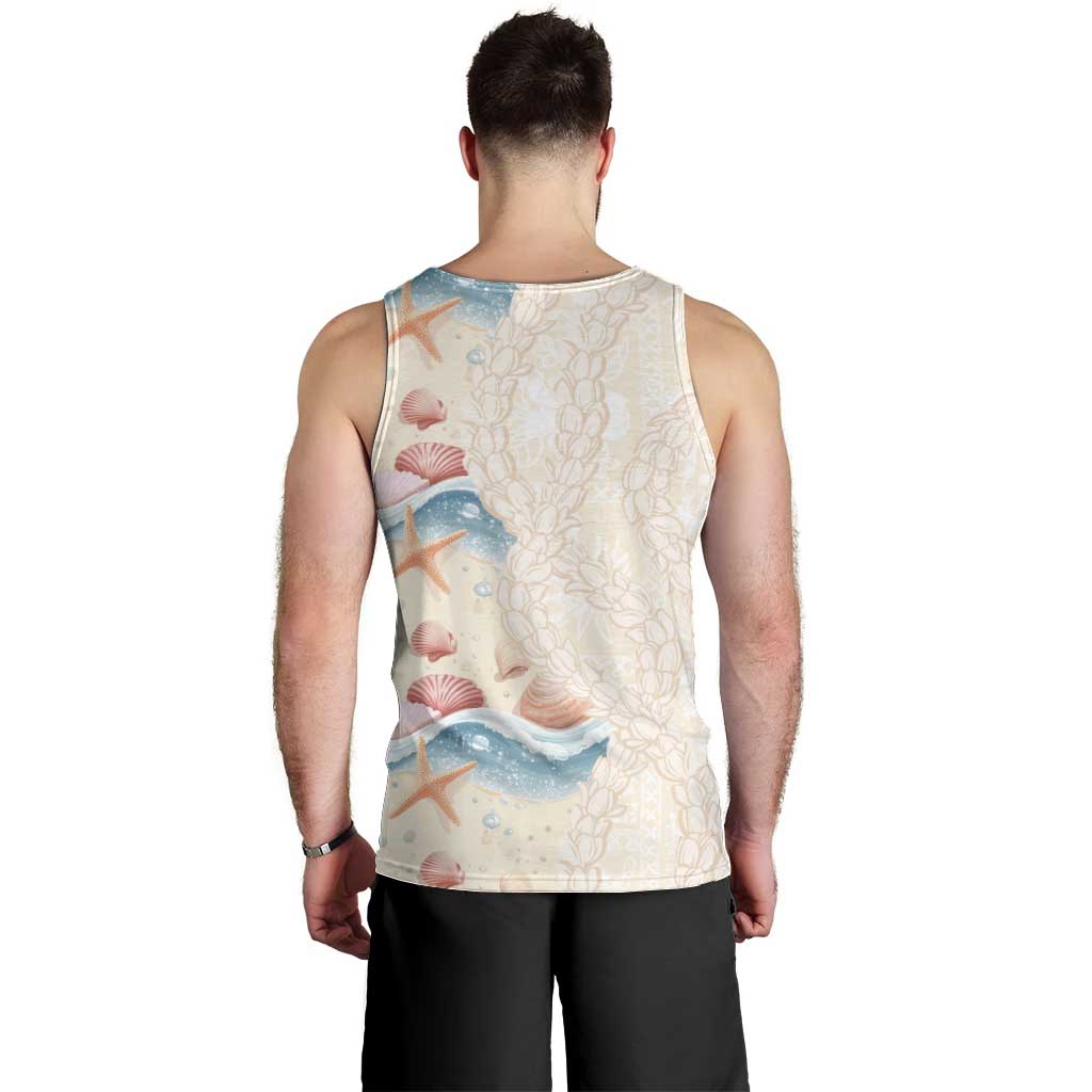 Beige Hawaii Lei Seashells Starfish Men Tank Top Sandy Sylized LT01 - Polynesian Pride