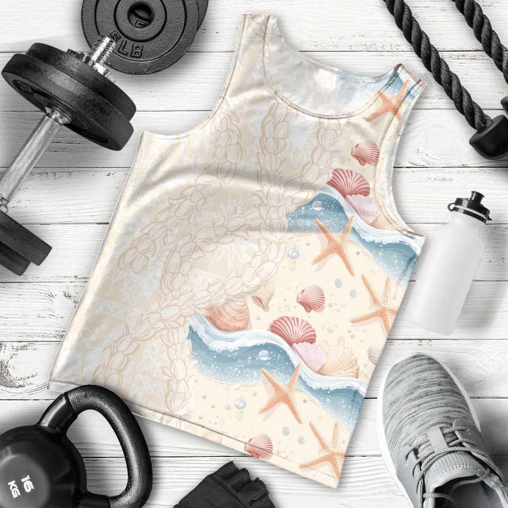 Beige Hawaii Lei Seashells Starfish Men Tank Top Sandy Sylized LT01 - Polynesian Pride