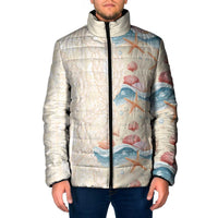 Beige Hawaii Lei Seashells Starfish Padded Jacket Sandy Sylized LT01 Men Beige - Polynesian Pride