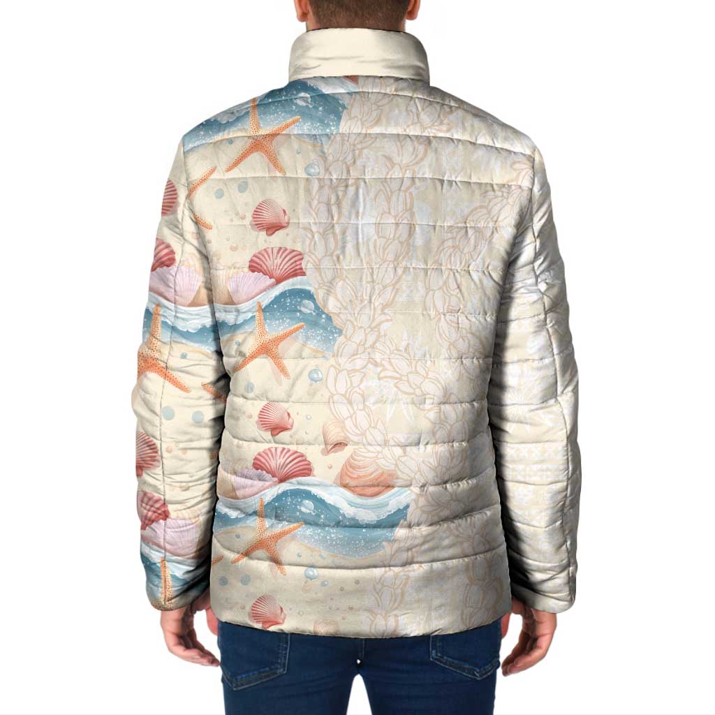 Beige Hawaii Lei Seashells Starfish Padded Jacket Sandy Sylized LT01 - Polynesian Pride