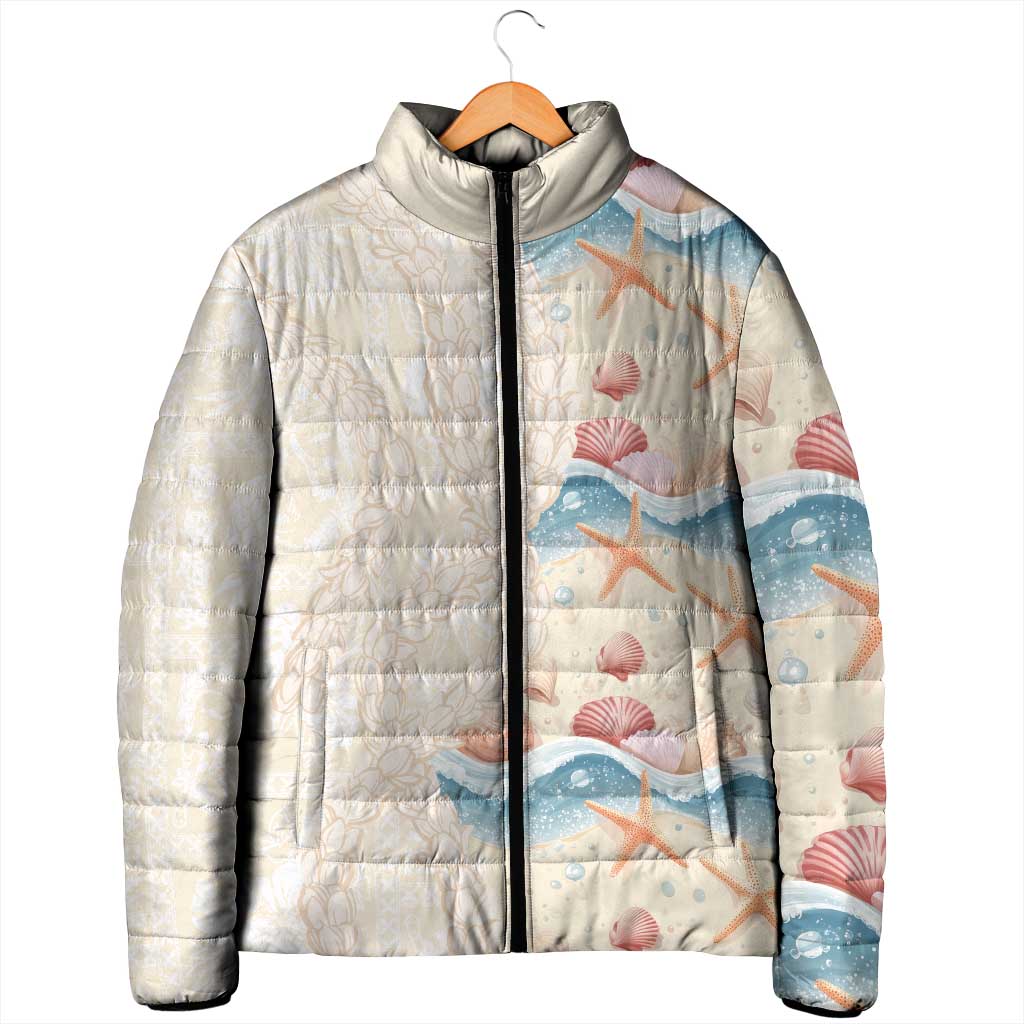 Beige Hawaii Lei Seashells Starfish Padded Jacket Sandy Sylized LT01 - Polynesian Pride