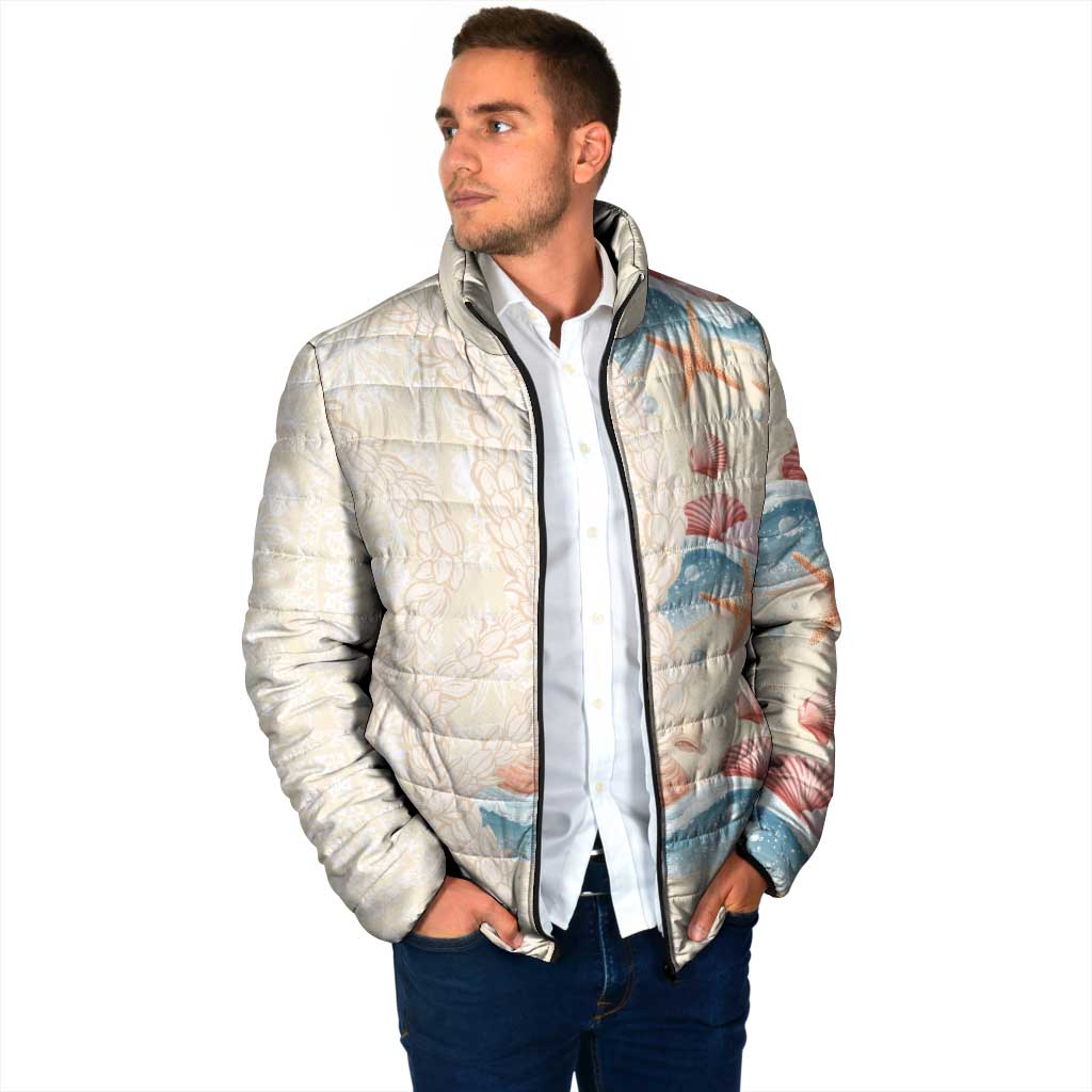 Beige Hawaii Lei Seashells Starfish Padded Jacket Sandy Sylized LT01 - Polynesian Pride