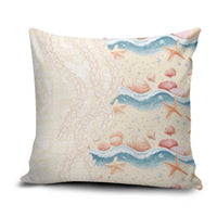 Beige Hawaii Lei Seashells Starfish Pillow Cover Sandy Sylized - Polynesian Pride