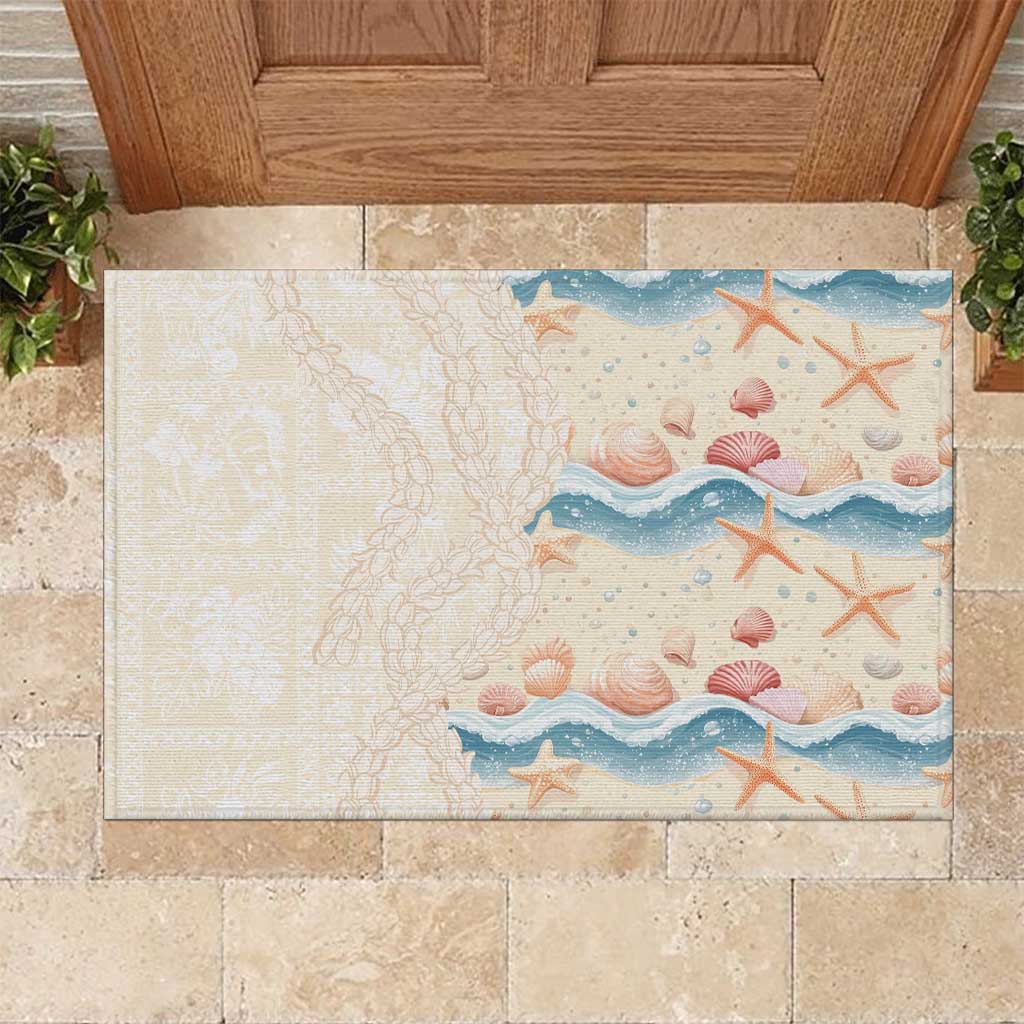 Beige Hawaii Lei Seashells Starfish Rubber Doormat Sandy Sylized LT01 Beige - Polynesian Pride