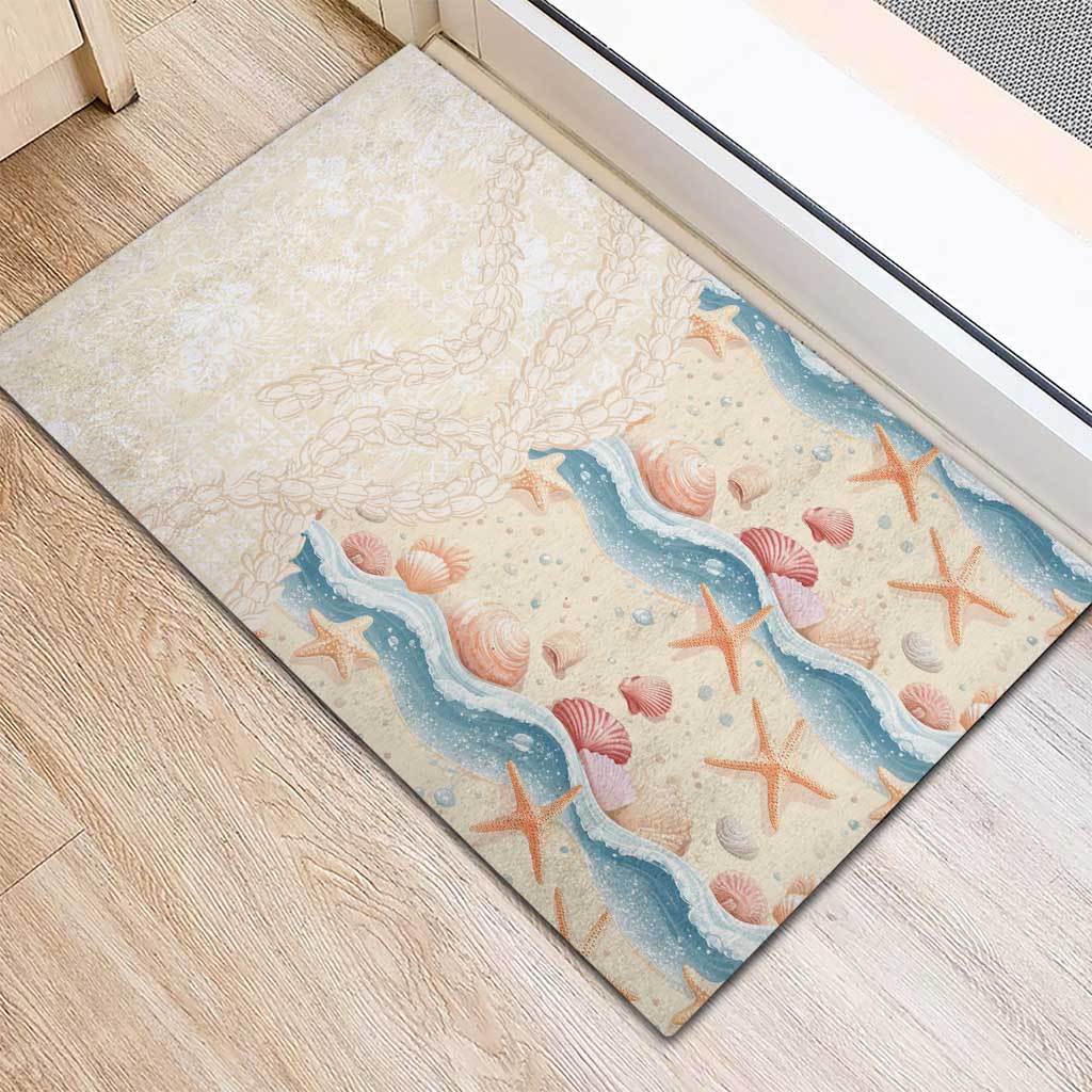 Beige Hawaii Lei Seashells Starfish Rubber Doormat Sandy Sylized LT01 - Polynesian Pride