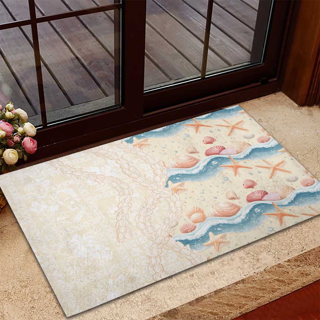 Beige Hawaii Lei Seashells Starfish Rubber Doormat Sandy Sylized LT01 - Polynesian Pride