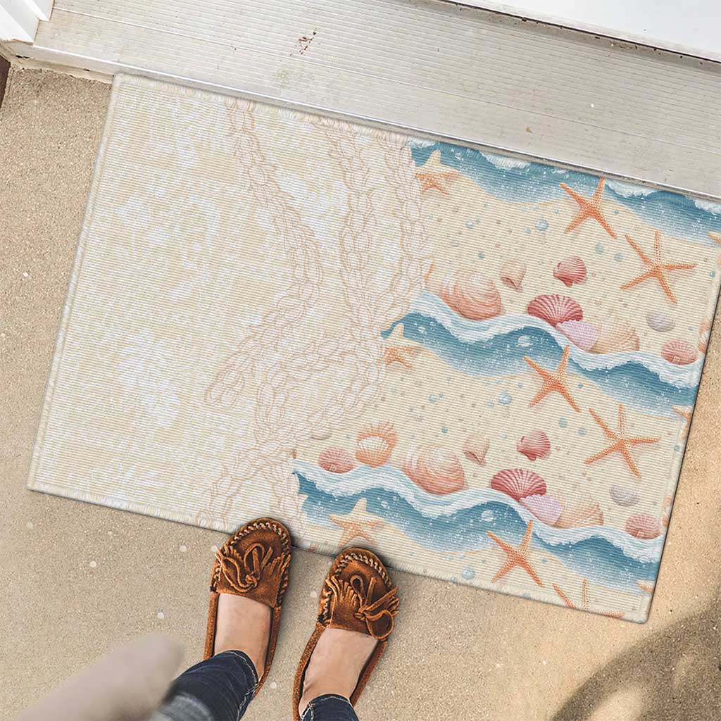 Beige Hawaii Lei Seashells Starfish Rubber Doormat Sandy Sylized LT01 - Polynesian Pride