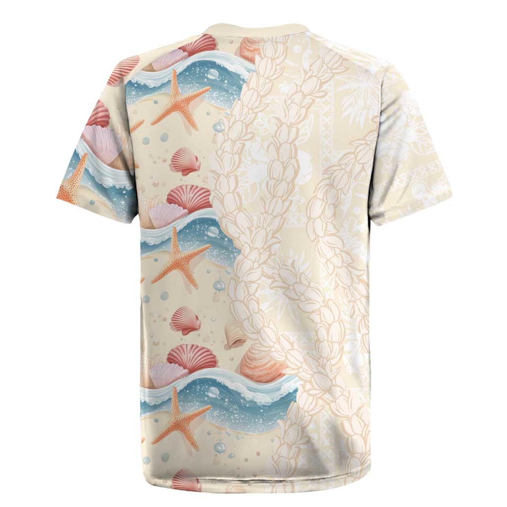Beige Hawaii Lei Seashells Starfish Rugby Jersey Sandy Sylized LT01 - Polynesian Pride