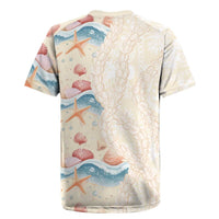Beige Hawaii Lei Seashells Starfish Rugby Jersey Sandy Sylized LT01 - Polynesian Pride