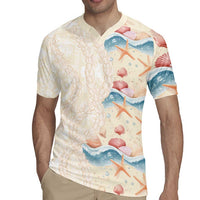 Beige Hawaii Lei Seashells Starfish Rugby Jersey Sandy Sylized LT01 - Polynesian Pride