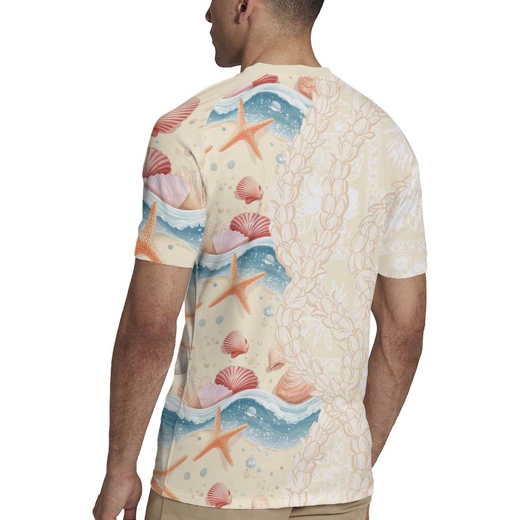 Beige Hawaii Lei Seashells Starfish Rugby Jersey Sandy Sylized LT01 - Polynesian Pride