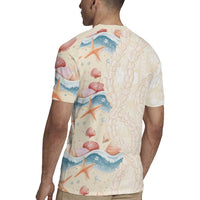 Beige Hawaii Lei Seashells Starfish Rugby Jersey Sandy Sylized LT01 - Polynesian Pride