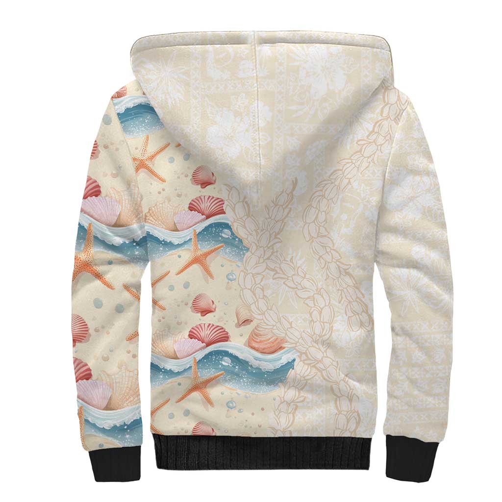 Beige Hawaii Lei Seashells Starfish Sherpa Hoodie Sandy Sylized LT01 - Polynesian Pride
