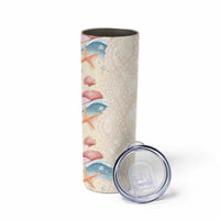 Beige Hawaii Lei Seashells Starfish Skinny Tumbler Sandy Sylized - Polynesian Pride