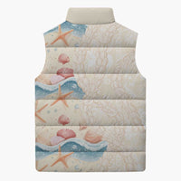 Beige Hawaii Lei Seashells Starfish Sleeveless Puffer Jacket Sandy Sylized LT01 - Polynesian Pride