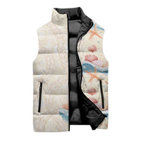 Beige Hawaii Lei Seashells Starfish Sleeveless Puffer Jacket Sandy Sylized LT01 - Polynesian Pride